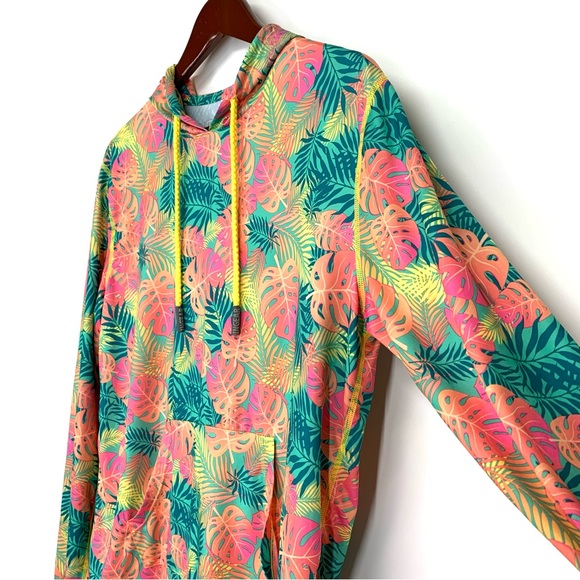 Men’s Ingear Neon Tropical Print Outdoor Popover Hoodie Fitted Kangaroo Pocket - Picture 5 of 16